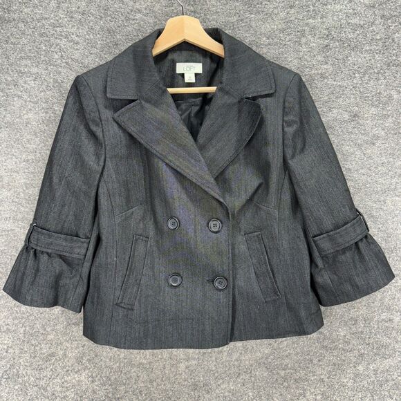 Loft Blazer Women 10 Gray Button Up Collared Long Sleeve Lined Cotton Classic - Picture 1 of 7